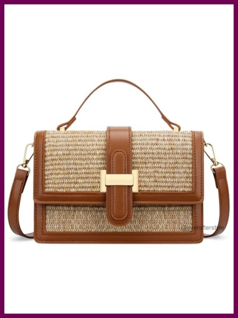 Straw PU Leather Crossbody Bag Top Handle Flap Small Handbag Summer Beach Purse